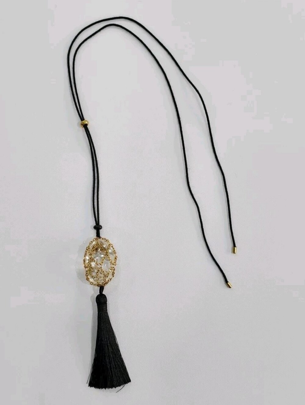 MAYAMAR 24K Gold Plated Crystal Net Tassel Necklace – New